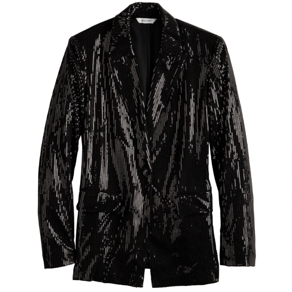 Nine West All Over Sequin One Button Blazer, Black, Sz XXL - Picture 13 of 13